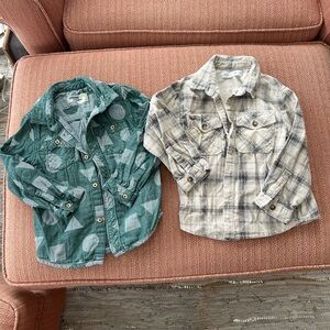 OshKosh B'gosh Green and Beige Button Down Shirt & ZARA cream plaid button down